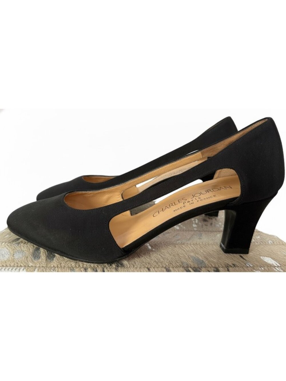 Charles Jourdan Vintage Black Grosgrain d'Orsay Pumps Heels Made in France 9.5US